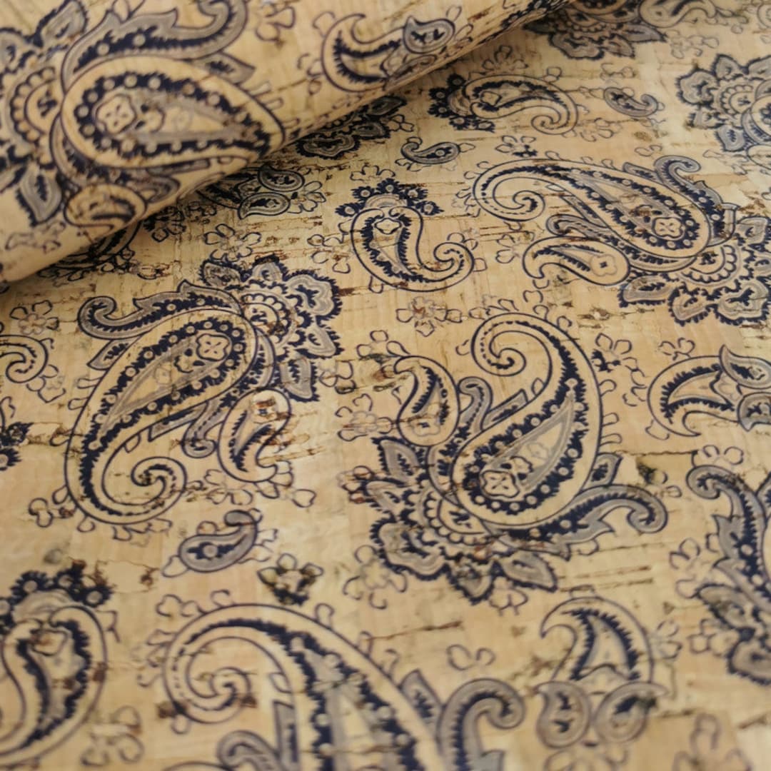 Blue Paisley Pattern Printed Cork Fabric 50x68cm Portuguese Cork Fabric ...