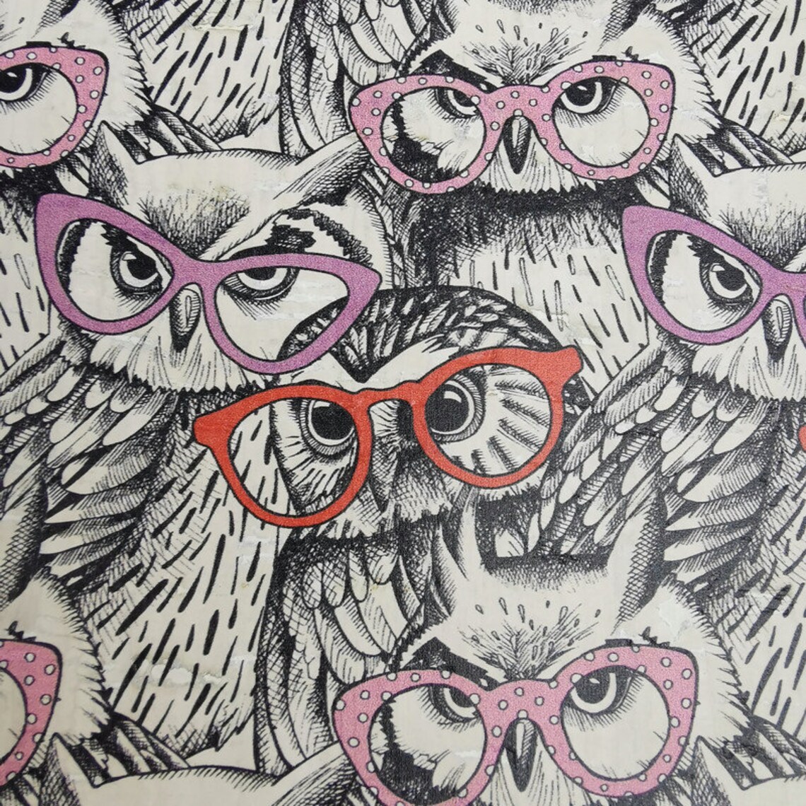 Portuguese cork fabric Nightowl with glasses on white cork Etsy