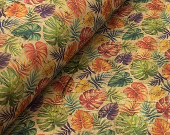 68x50cm Portuguese cork fabric, tropical print cork leather / 26.77''x19.69'', (106)