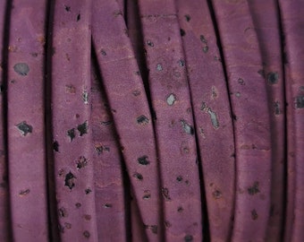 1 meter/ 39 in - Flat cork Leather cord Purple - 5mm x 2mm (European product) REF-538