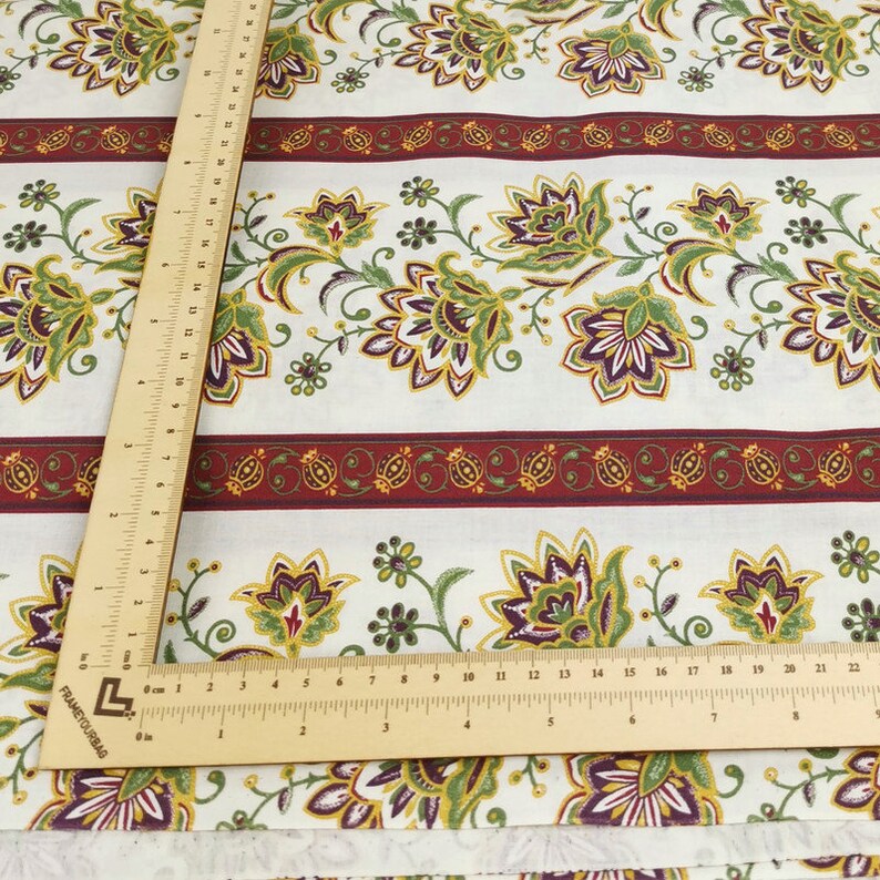 Typical floral-Bordeaux/ Green stripes portuguese fabric Chita Portuguesa1m x 1,60 m 39,37x63 inch image 6