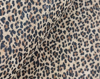 Portuguese leopard cork fabric, cork leather print 68x50cm / 26.77''x19.69'', (23.5)