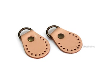 Pair of (2 pcs) Leather D ring Tabs for bag handles, round Shape,Natural color, Width:3cm, overall length 5cm LR005