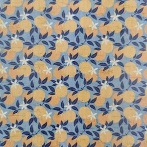 15.5x11cm / 6.1''x4.3'' Portuguese cork fabric, Orange printed pattern on White Rustic Cork (J044)