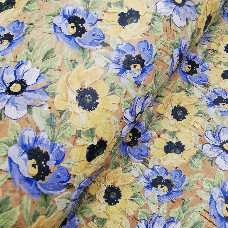 Portuguese Cork Fabric Sheet Summer Flowers Pattern on Etsy