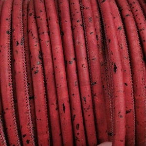 5mm Bordeaux cork cord, 1meter cork Leather Cord 5mm REF-131