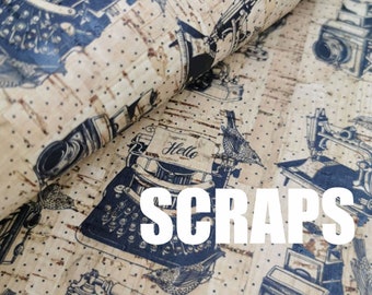 scrap - Portuguese cork fabric, Black Typing Machine pattern on natural cork  (312)