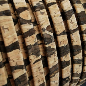 5mm Zebra cork strip, 1 meter/ 39in - Flat cork Leather cord - 5mm x 2mm (European product) REF-
