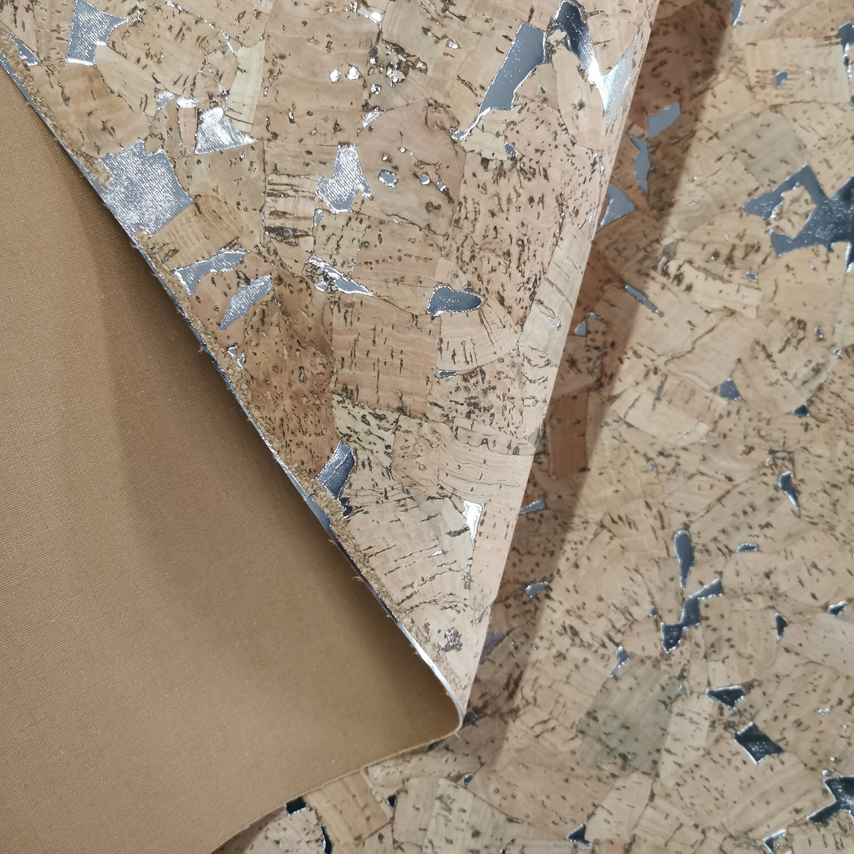 LAST PIECES - 50x68 Cm - Cork Fabric Natural With Silver Patches ...