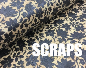 scrap Portuguese cork fabric, black flowers printed pattern (21)