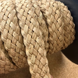 Cork Cording - 20mm flat cork braided Natural - Portuguese cork 1 Meter - REF-