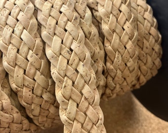 Cork Cording - 20mm flat cork braided Natural - Portuguese cork 1 Meter - REF-