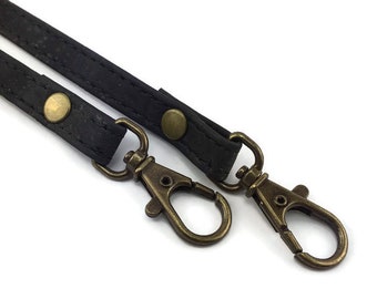 1 black cork leather handbag strap 120cm with antique brass hardware