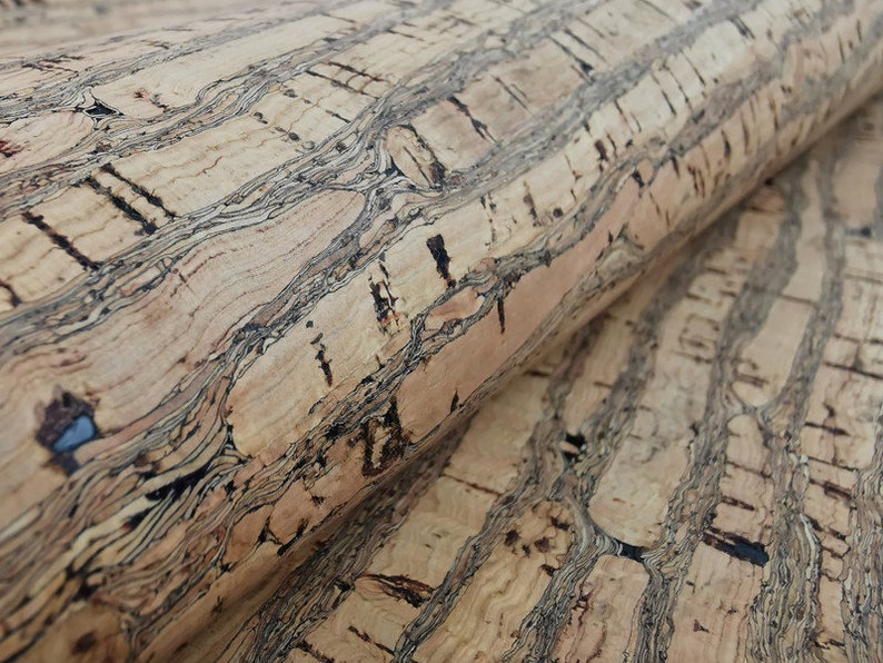 Cork leather Cork Fabric Natural with brown stripes 50x65 cm Etsy