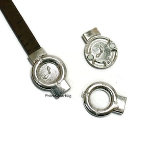 2 sets Zamak clasps silver color clock shape for  flat leather ø10x2mm-ZK556