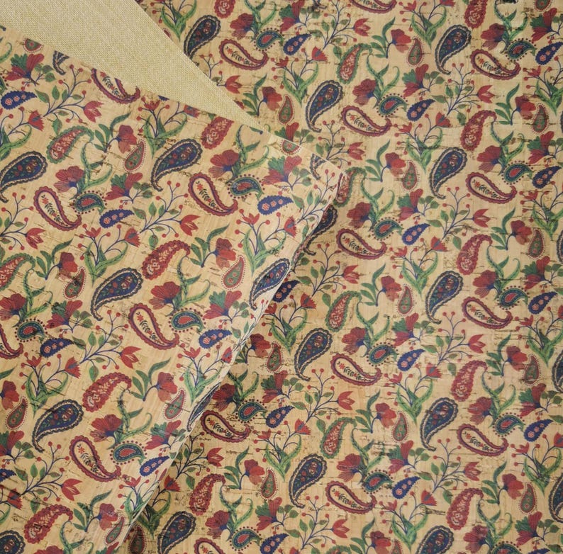 Paisley Printed Pattern on Natural Cork, Portuguese Cork Fabric ...