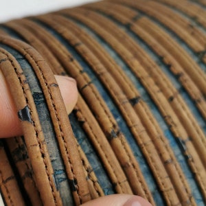 1 Meter Portuguese flat Cork 10x2mm, Chocolate and Jeans pattern 487  REF-541