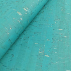 Portuguese cork fabric sheet in rustic Blue Lagoon color 68x50cm / 26.77''x19.69''