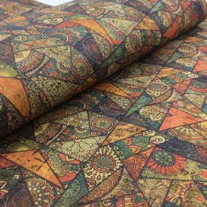 Portuguese cork fabric, Printed pattern 68x50cm / 26.77''x19.69'', (65)