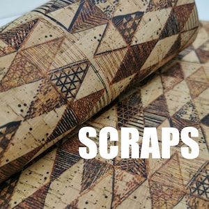 scrap - Portuguese cork fabric sheet, Cute Triangles on Natural Rustic Cork (331)