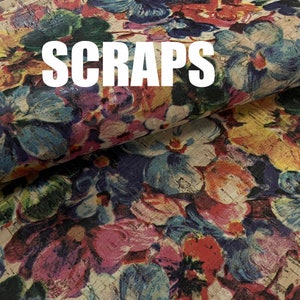 SCRAPS leather, green product, Portuguese cork fabric, big flowers Printed pattern
