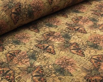SCRAPS - Portuguese cork fabric pattern, butterflies cork leather (40)