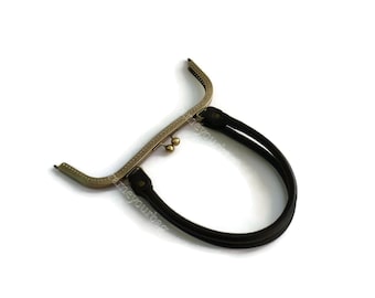 27 cm/10,63 in Antique brass sewing purse frame black  PU Leather Handle - FH08