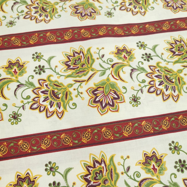 Typical floral-Bordeaux/ Green stripes portuguese fabric Chita Portuguesa1m x 1,60 m 39,37x63 inch image 2