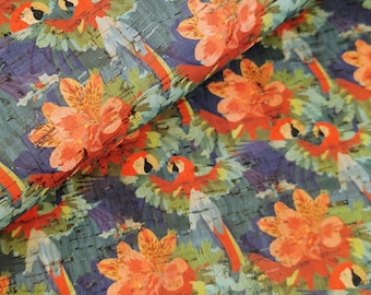 68x50cm Portuguese cork fabric, Parrot in the Forrest cork leather / 26.77''x19.69'', (254)