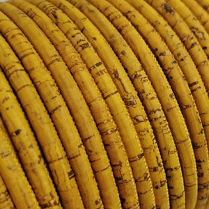 5mm Rustik Yellow Cork fabric cord, 1m Portuguese Cork 5mm Cord, yellow color, finding, jewelry supplies - REF-200