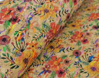 68x50cm Multicolor with flowers Portuguese cork fabric 26.77''x19.69'', (248)