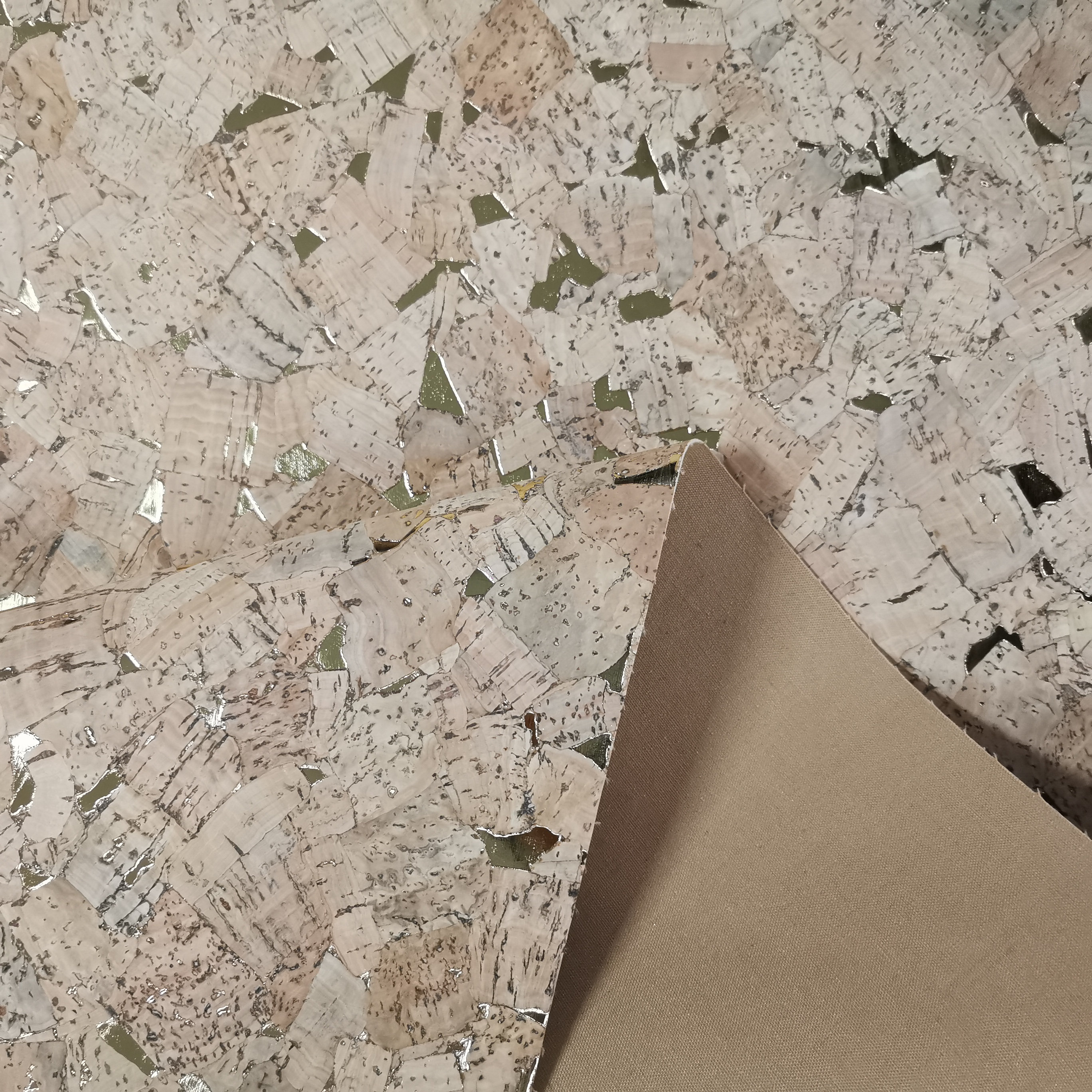 LAST PIECES - 50x68 Cm - Cork Fabric Natural With Golden Patches ...