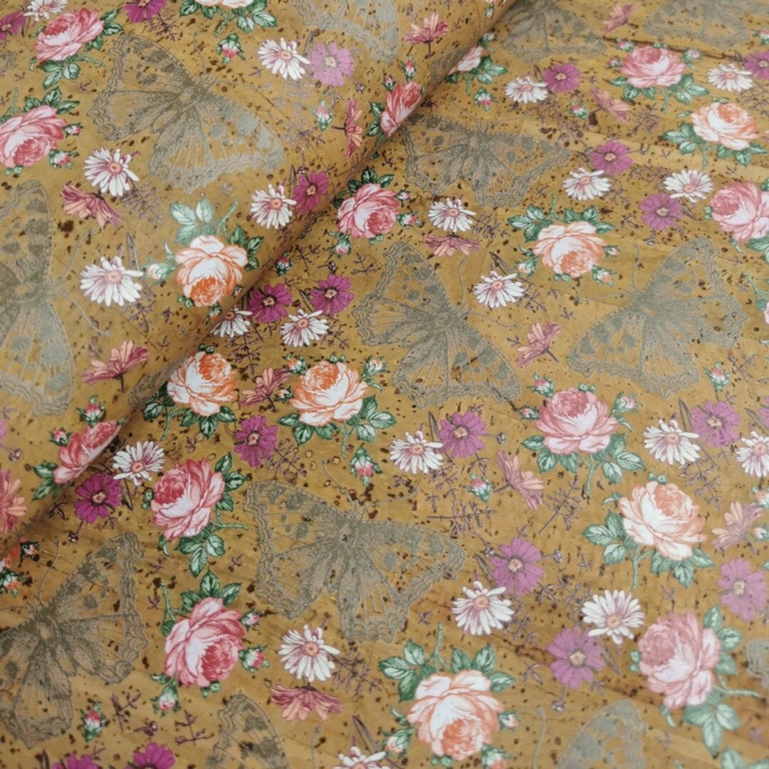 Portuguese Cork Fabric Sheet Pink Flowers on Tabac Brown Cork - Etsy
