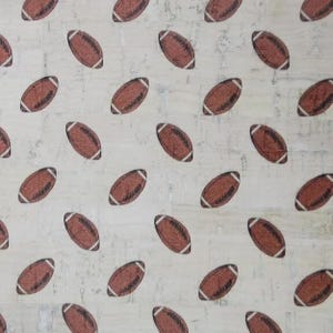 15.5x11cm / 6.1''x4.3'' Portuguese cork fabric, Football printed pattern on White Rustic Cork (J032)