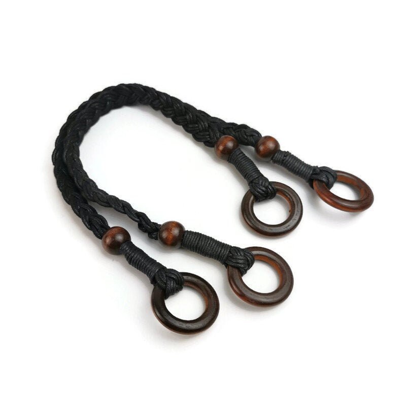 1 pair of rope handbag handles 48cm black wood loops Etsy