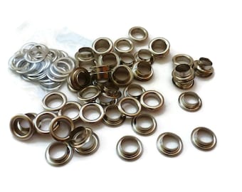 50 Sets  / 10 mm ( Inner size ) silver tone eyelets grommet - EG03