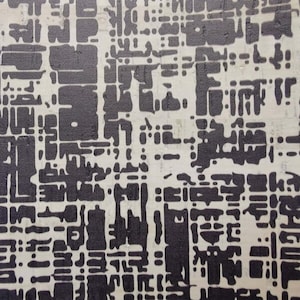 Portugisischer Korkstoff, Abstraktes gedrucktes Muster auf weißem Rustikalem Korkstoff 50 x 68 cm (J062)