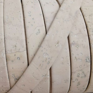 10mm cork strip, 1 Meter Portuguese Cork 10x2mm Flat Leather Cord, White cork fabric REF-206