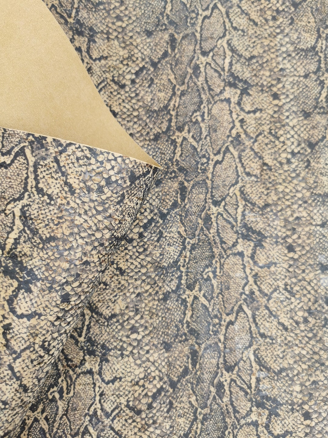 Portuguese Cork Fabric Sheet, Snake Pattern Printed on Natural Rustic ...