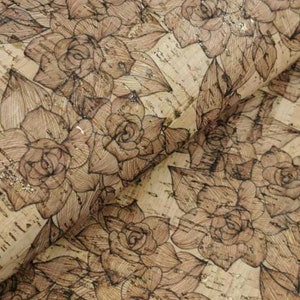 Cork Fabric Golden Brown Roses  50 x 68cm - Portuguese cork leather (182)