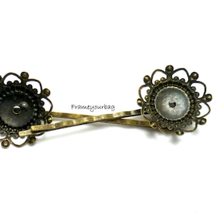5 x Antique Brass Ornate Round Hair Clips Bobby Pins Tray 25mm Diameter Length: 64mm
