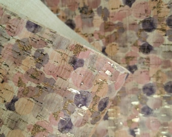 Cork Fabric Colorful Bubbles Pattern printed on Natural Rustic Cork with Golden Flecks  50*68cm - Portuguese cork leather (183)