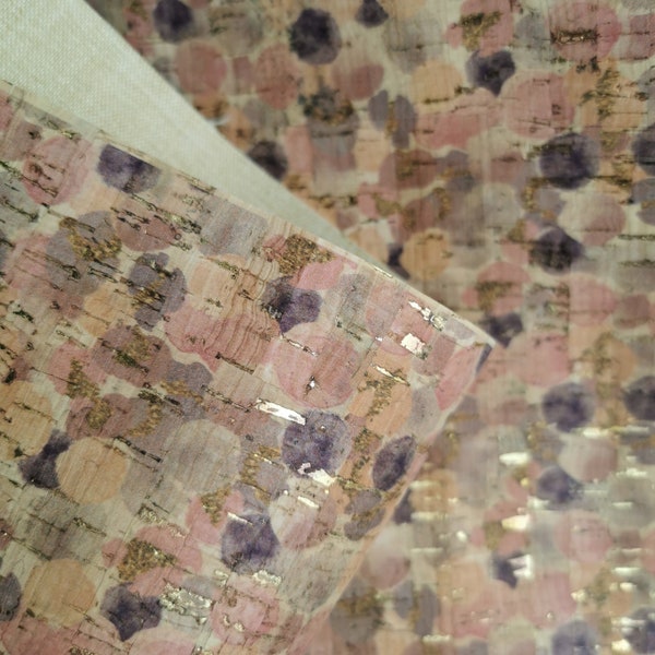 Tissu pour liège, motif bulles colorées imprimé sur du liège rustique naturel avec des taches dorées 50 * 68 cm - Cuir de liège portugais (183)