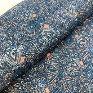 Portuguese cork fabric sheet, Cool henna mehndi flowers Pattern printed on Natural Rustic Cork 68x50cm / 26.77''x19.69'', 142 image 2