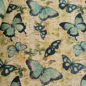 Portuguese Cork Fabric, Butterfly Printed Pattern 68x50cm / 26.77''x19 ...