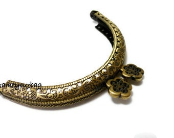 8.5cm ( 3,35 in ) Flower-bead embossed metal bag purse frame antique brass F8.5/084