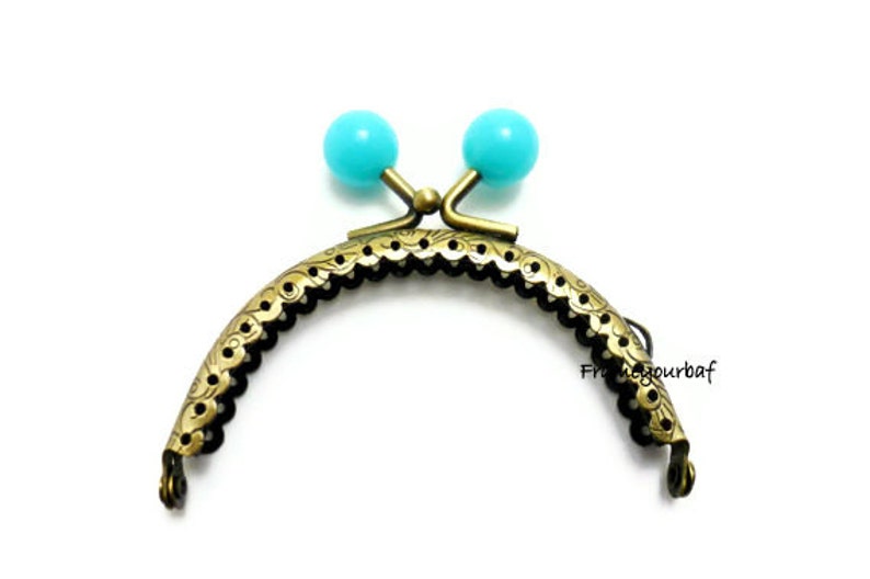3,35 in 1 purse frame 8.5 cm Colored bobble Blue antique brass sewing one loops F8422