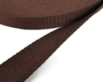 25 mm Dark Brown twill cotton tape by the yard, cotton ribbon(5 meters)