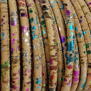 1 meter / 39 in - 3 mm natural rustic with smaller rainbow flecks Cork Cord (European product) - REF-24