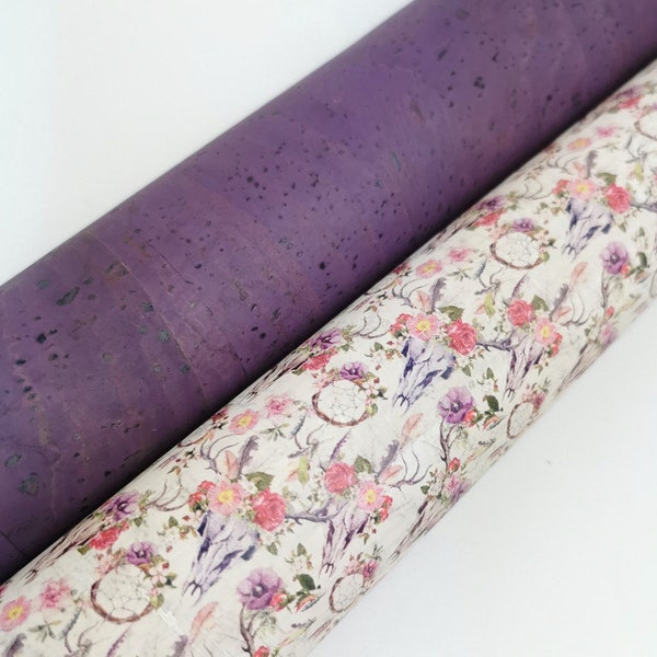 Cork Fabric Bundle - 35X50cm of White Dream Catch(401) and 35X50cm of Purple cork fabric Pack